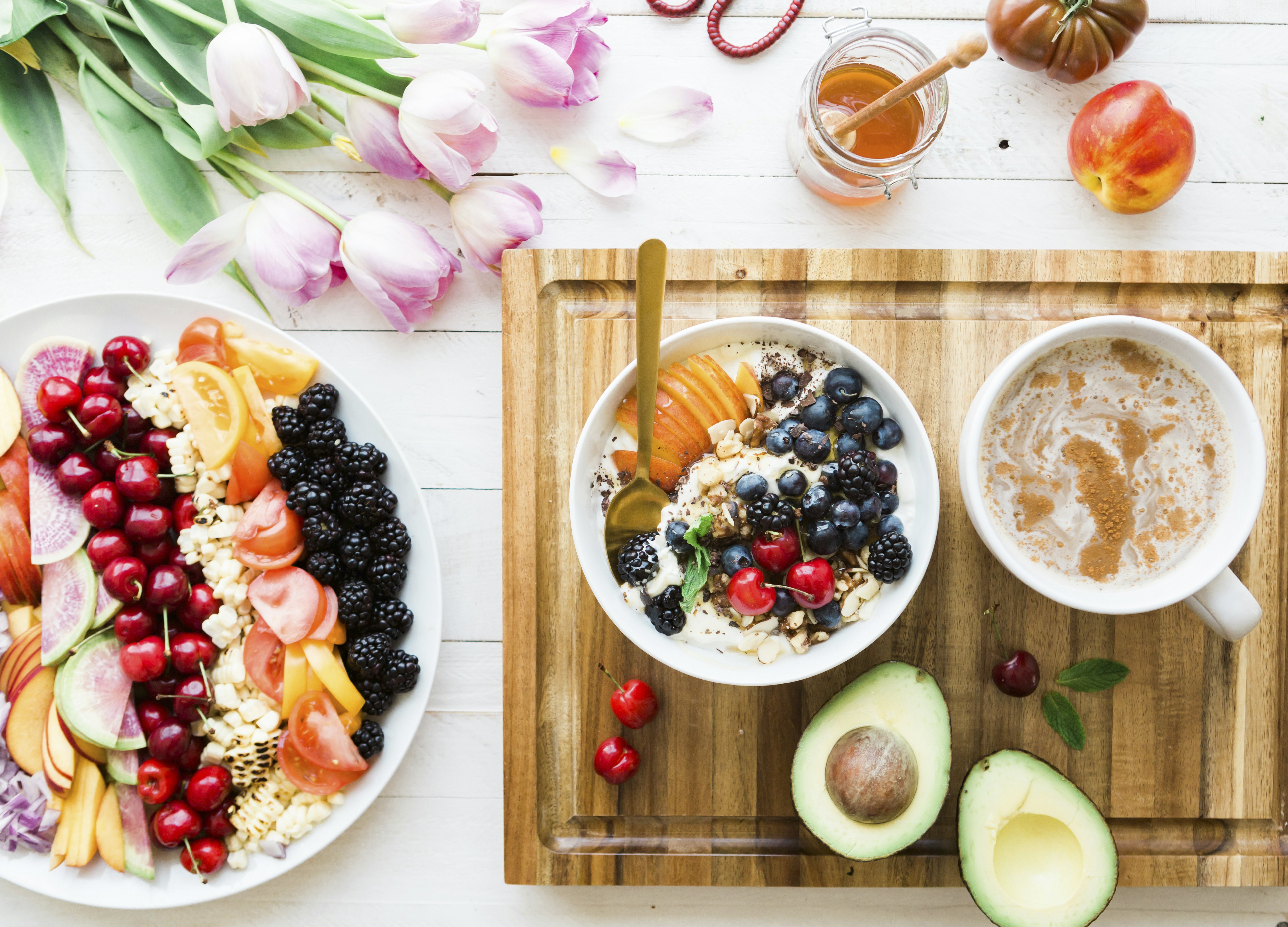 A platter of fresh fruit and produce